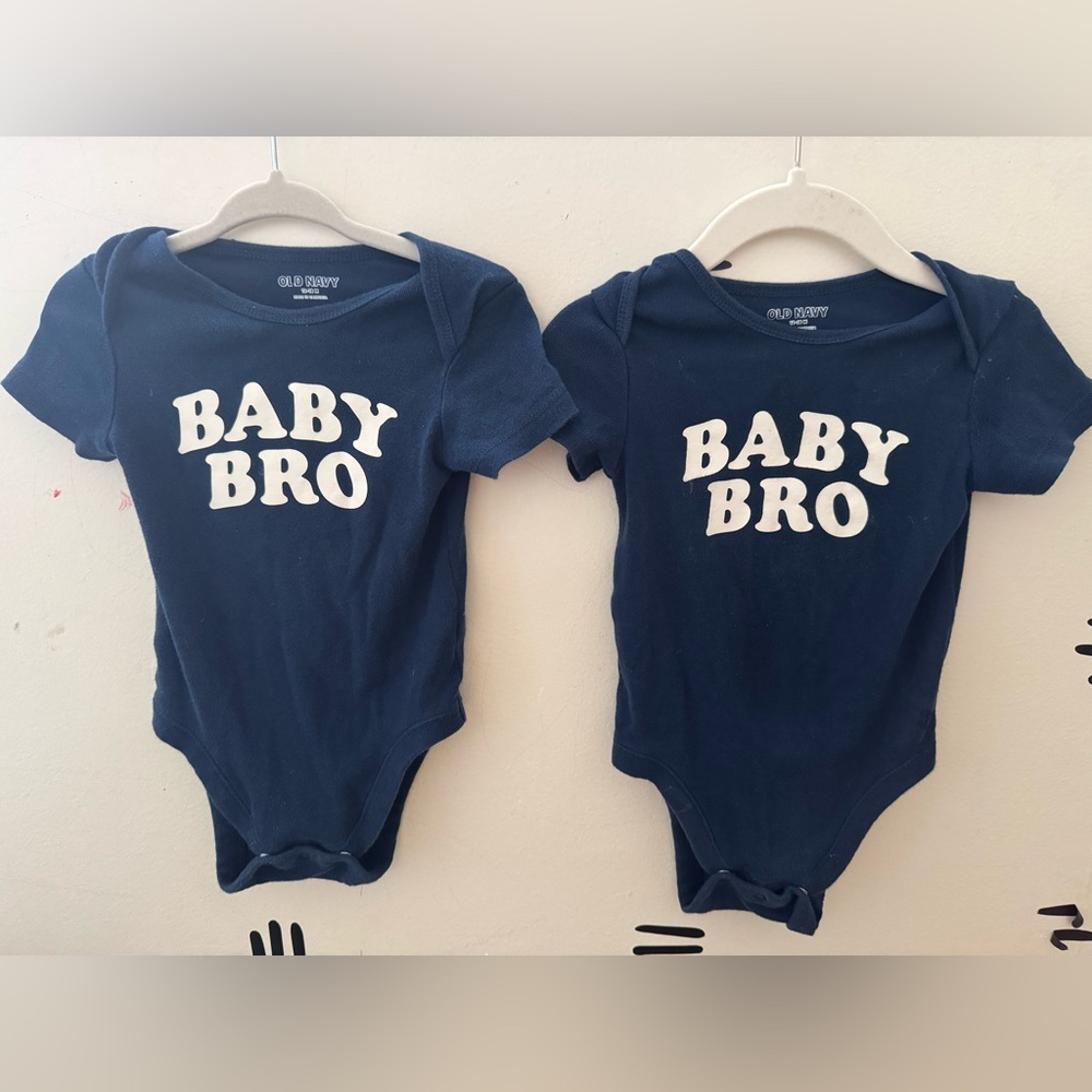 Old Navy Twin Baby Bro Blue Bodysuit Collection Short Sleeve Cotton (12-18)
